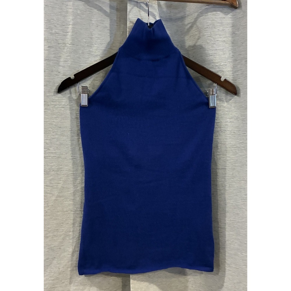 Ralph Lauren Womens Cashmere Blend  Turtleneck Crop Halter Top Royal Blue Medium